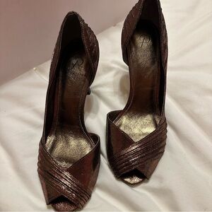 Elegant Adrianna Papell Bronze Peep-Toe Heels